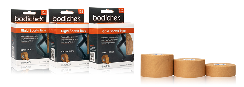 Bodichek® Sports Strapping Tape is a robust adhesive tape designed to enhance stability by securing joints, preventing excessive movement during physical activity. Suitable for athletes of all levels, and comes in three different sizes.